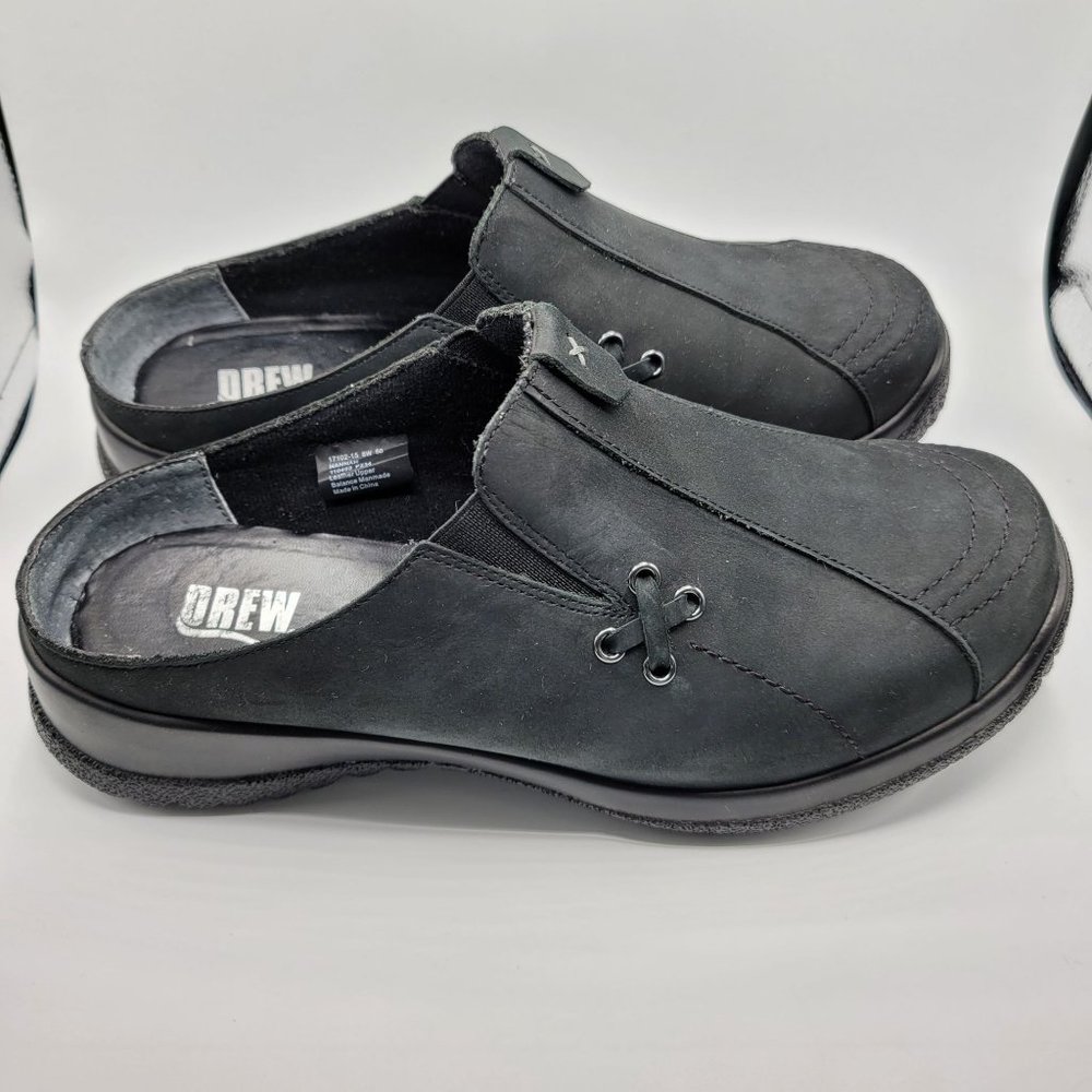 Drew Hannah Mules Women's Black Nubuck Leather 17102-15 US Size 8W